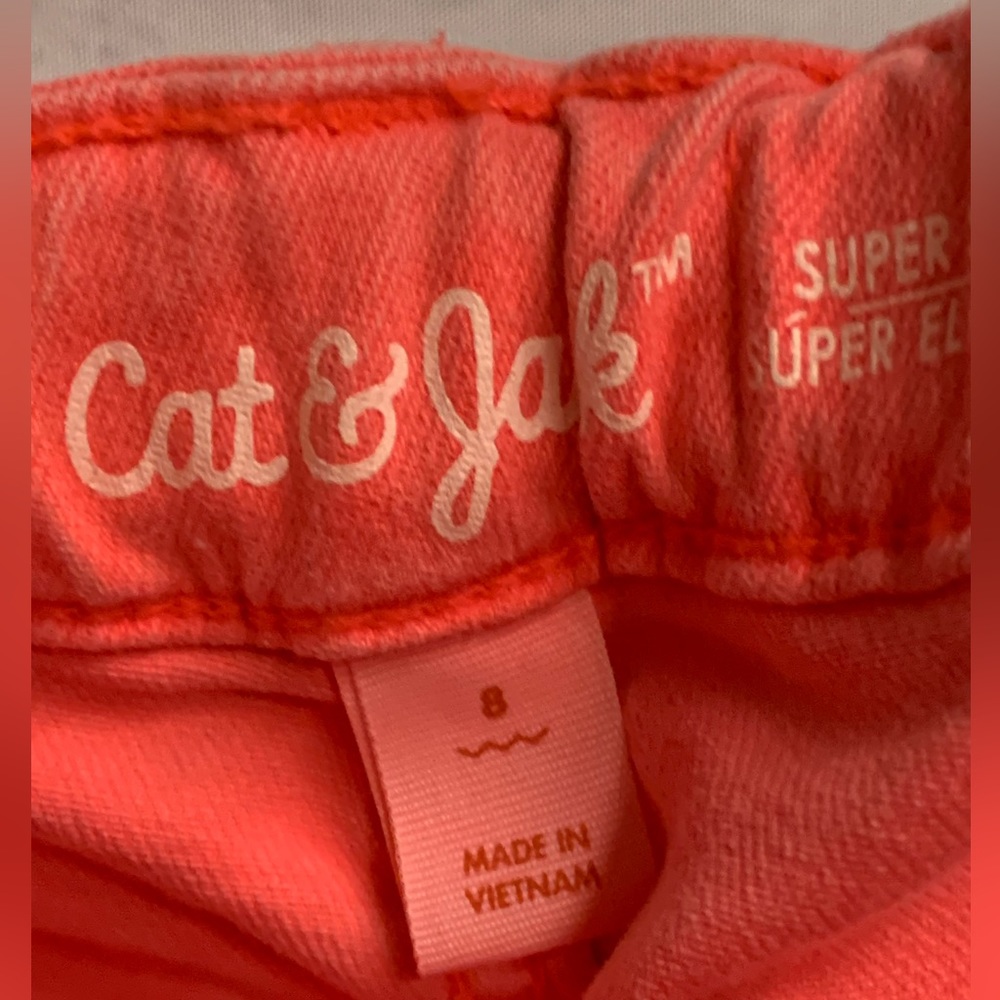 Kids Girls Cat & Jack Super Stretch Neon Orange Jeggings Size 8 - Picture 3 of 6
